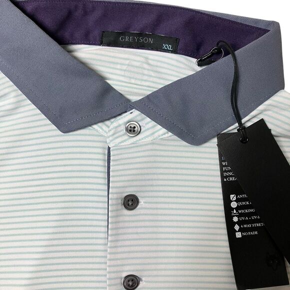 Greyson Polo Mens XXL Green Striped Performance Golf Massasaga Contrast Collar - Picture 6 of 11